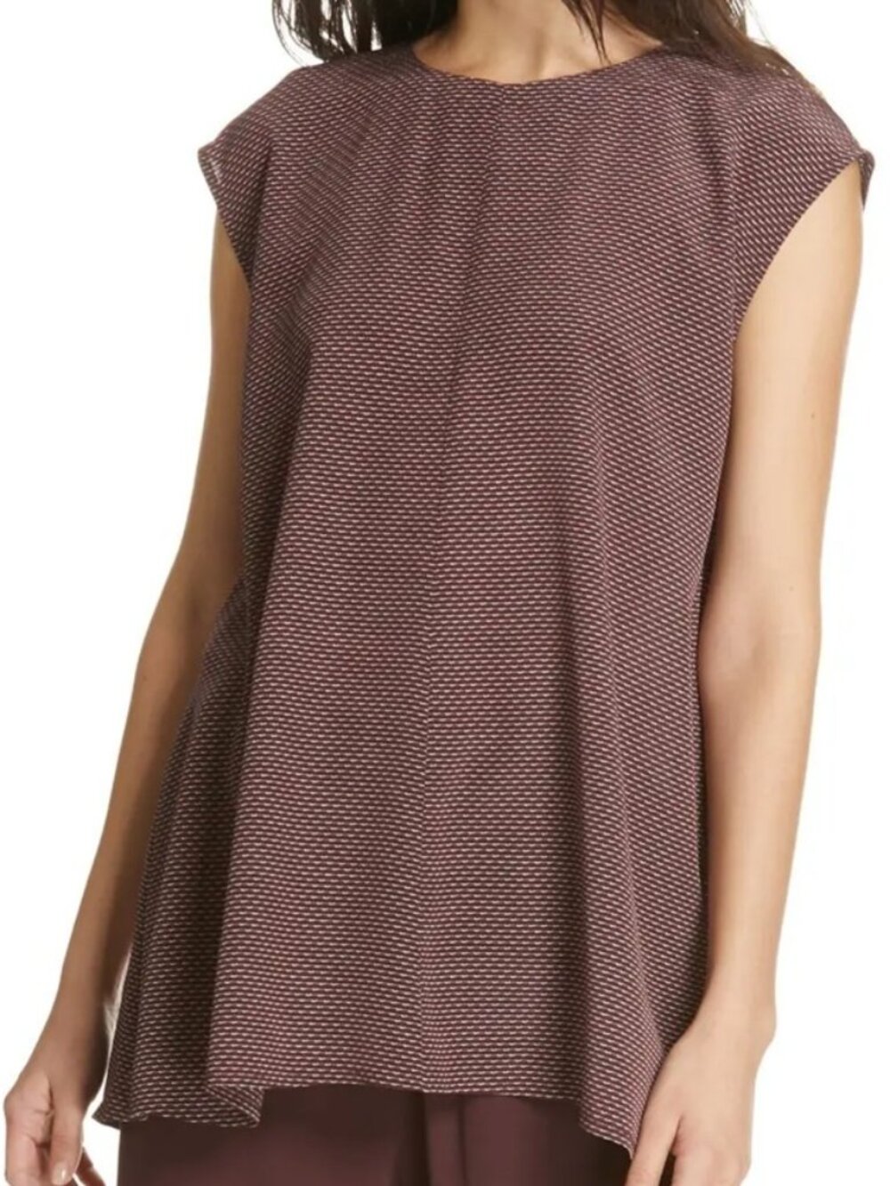 Eileen Fisher Silk Crepe Top M Tunic Blouse Cami Oversized Raisin Brown White